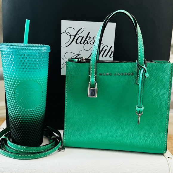 Marc Jacobs Handbags - MARC JACOBS Green Leather Mini Grind Tote with Removable Crossbody Strap